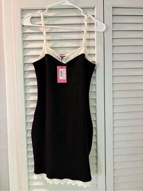 Edikted Black Dress with Cream Lace Trim
